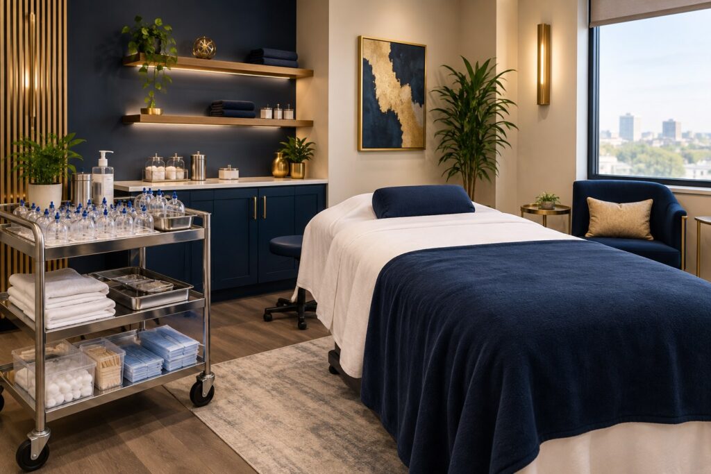 Clean modern hijama and cupping wellness treatment room in Sterling Heights, Michigan